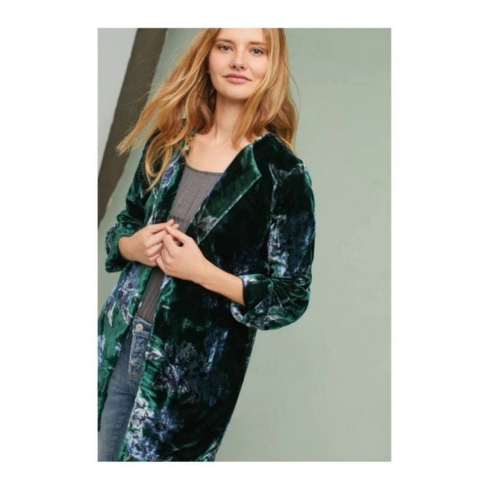 Anthropologie / Eva Franco Emerald Green Velvet Coat - size XS
